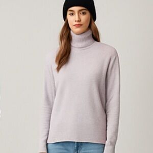 White + Warren cashmere Light Purple Turtleneck Sweater